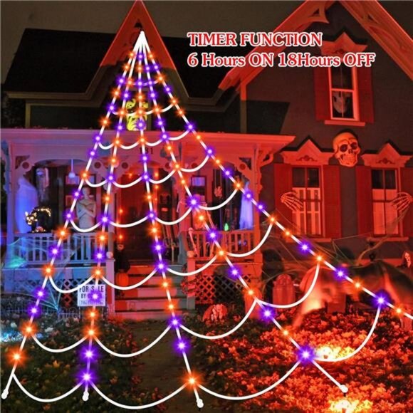Halloween Decorations Outdoor Spiders Web Light Purple & Orange LED Light Decor - Picture 7 of 8